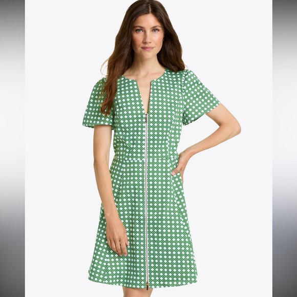 Draper James Green and White Mini Dress Mae Love Circle Rattan - Picture 2 of 7